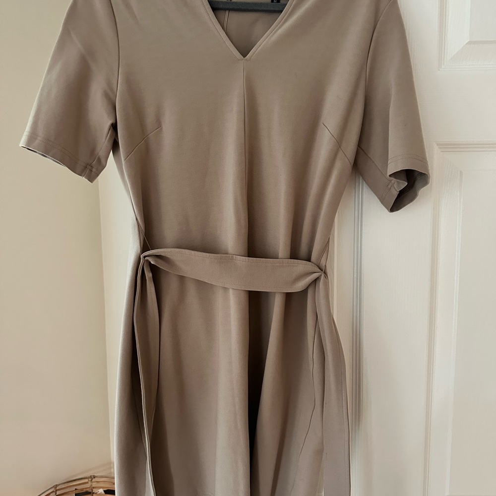 Harve Benard Tan Wrap Tie Front Mini Dress